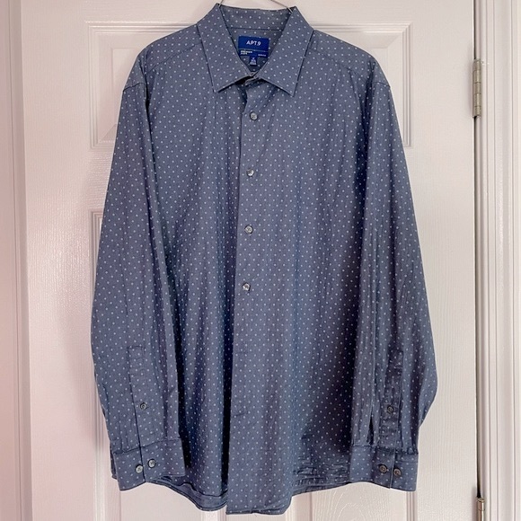 Apt 9 Blue Long Sleeve Shirt Slim Fit Diamond Pattern Stretch Fabric 17 34/35 - Picture 5 of 10